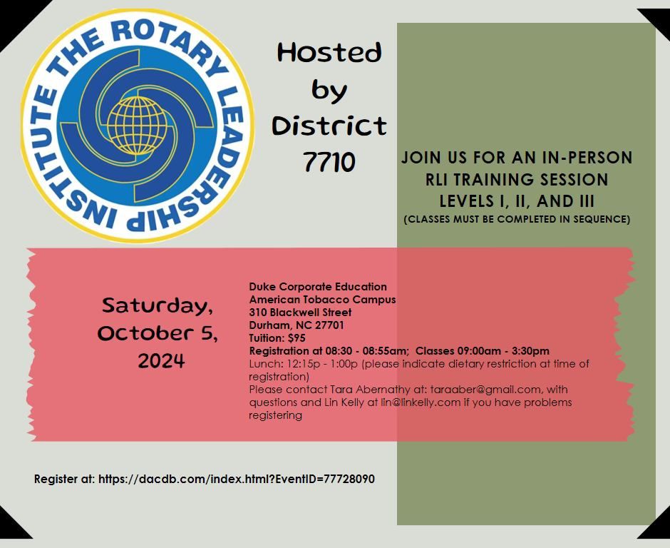 Rotary Leadership Institute Level I, II, and III In-Person