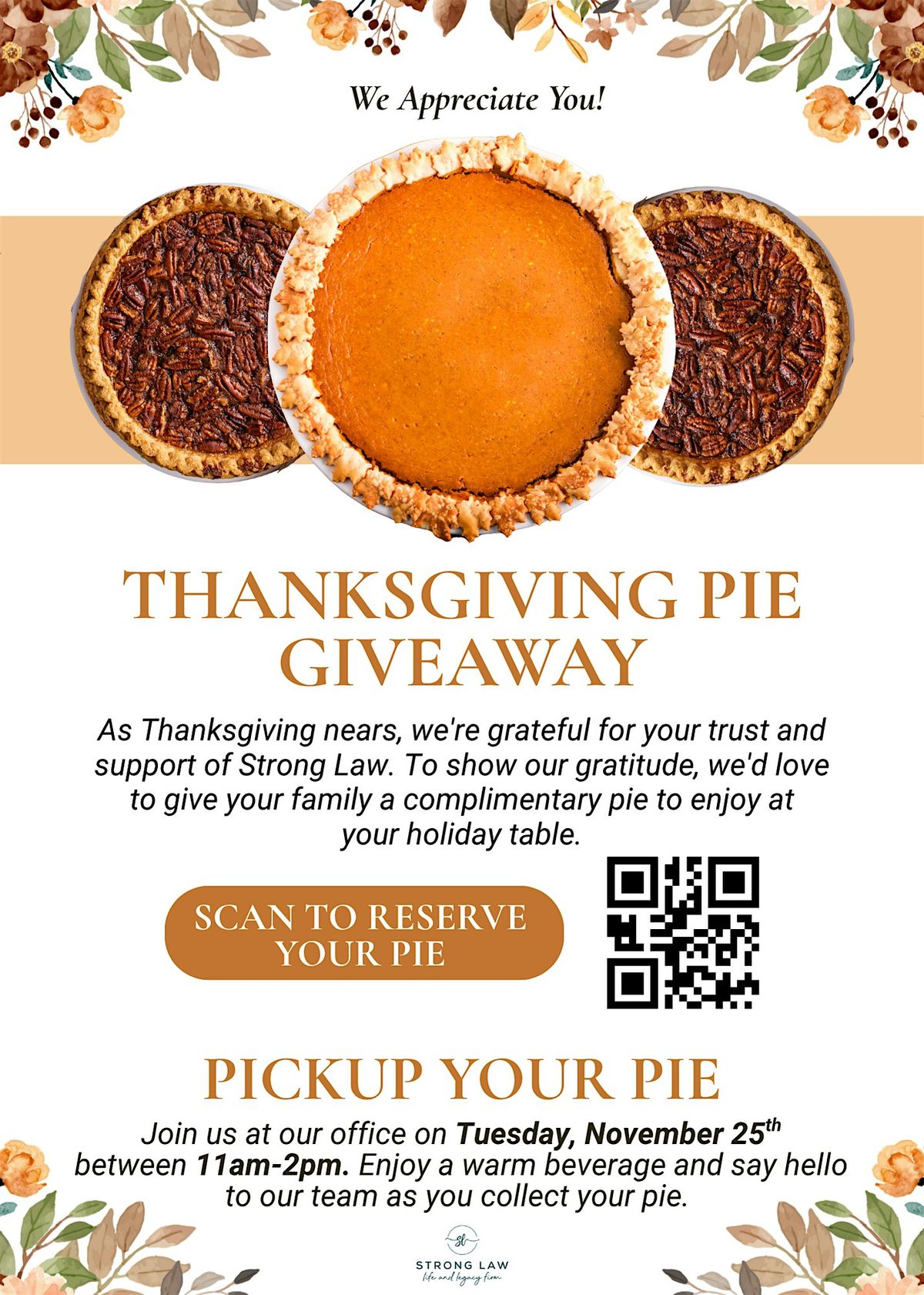 Strong Law Thanksgiving Pie Giveaway
