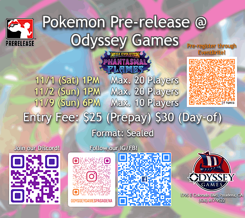 Pokemon TCG MEG - Phantasmal Flames Pre-release @ Odyssey Games Pasadena