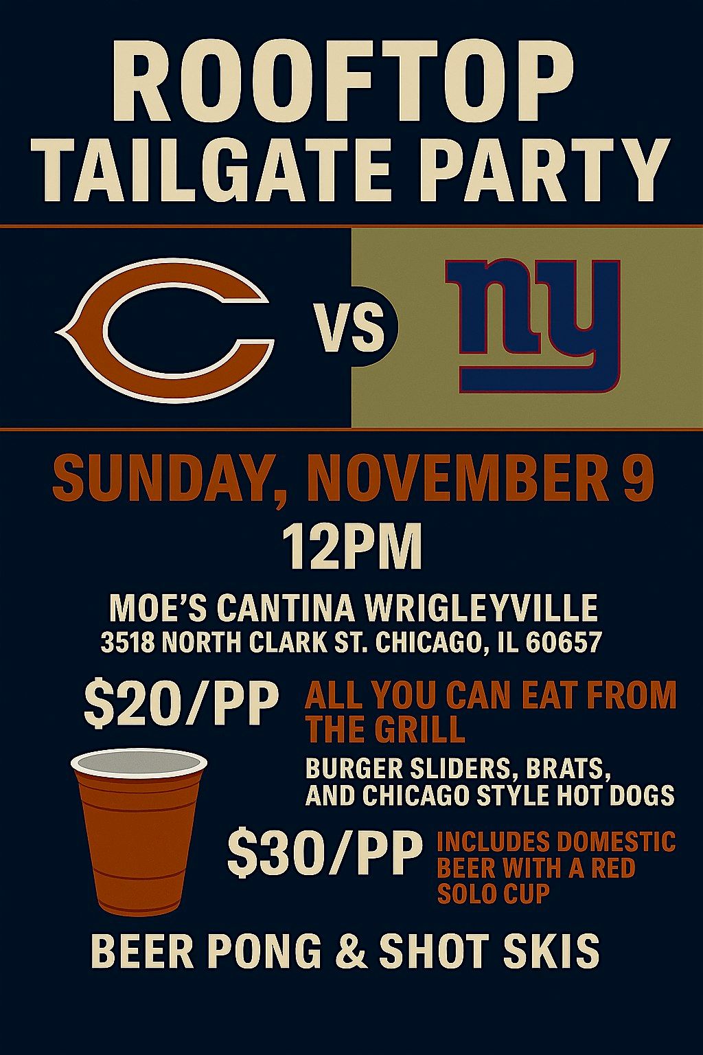 Rooftop Tailgate Party: Bears vs. Giants