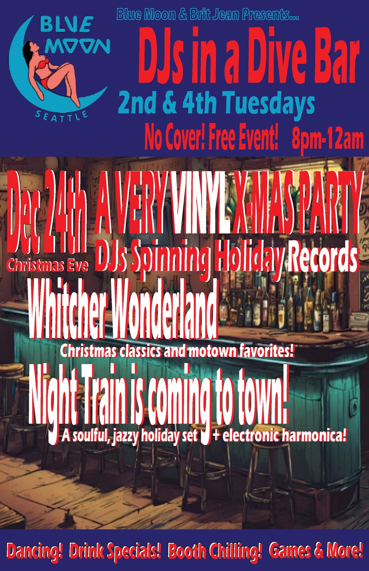 DJs in a Dive Bar! A very VINYL X-Mas Party! Whitcher & Night Train! 