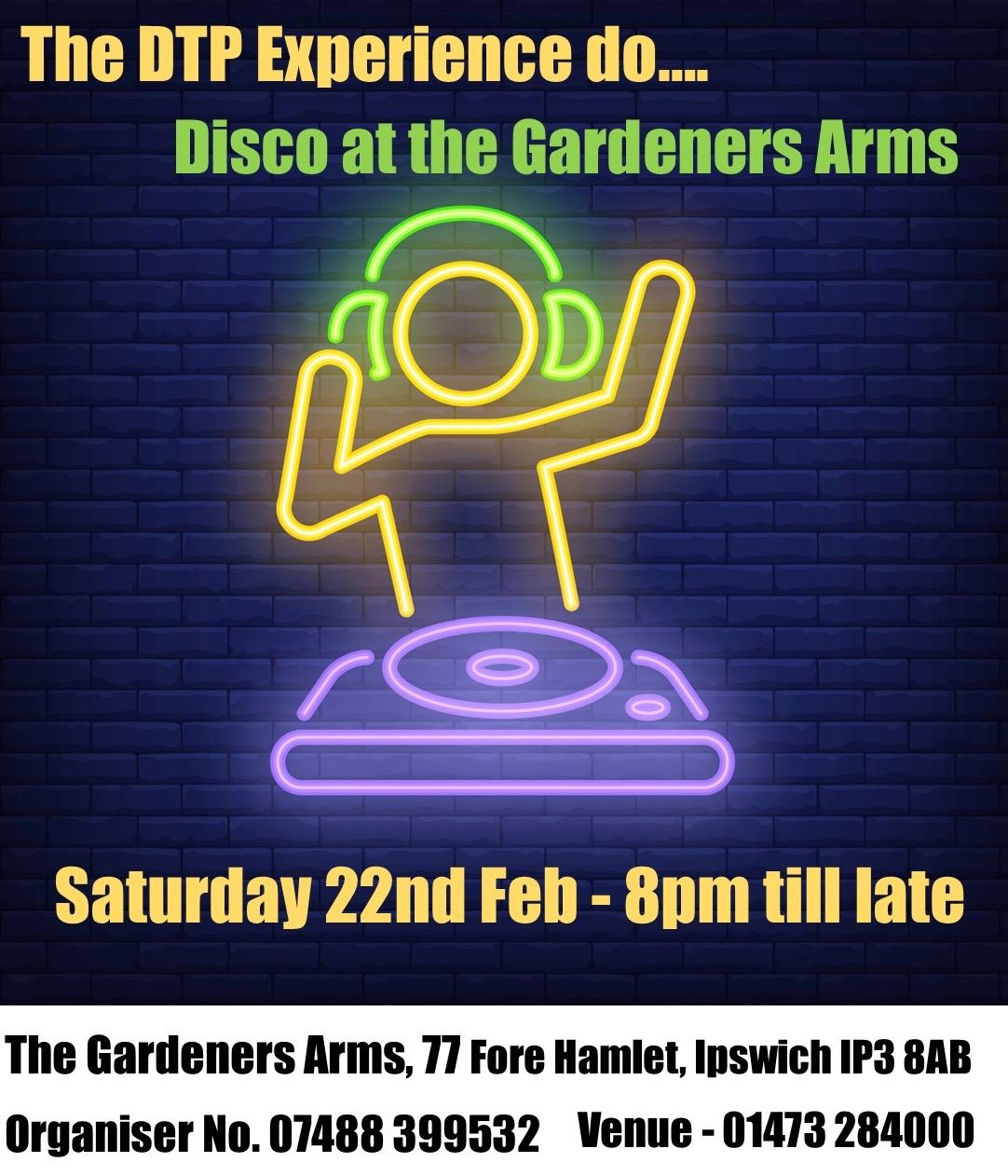 The DTP Experience do disco at the Gardners Arms 