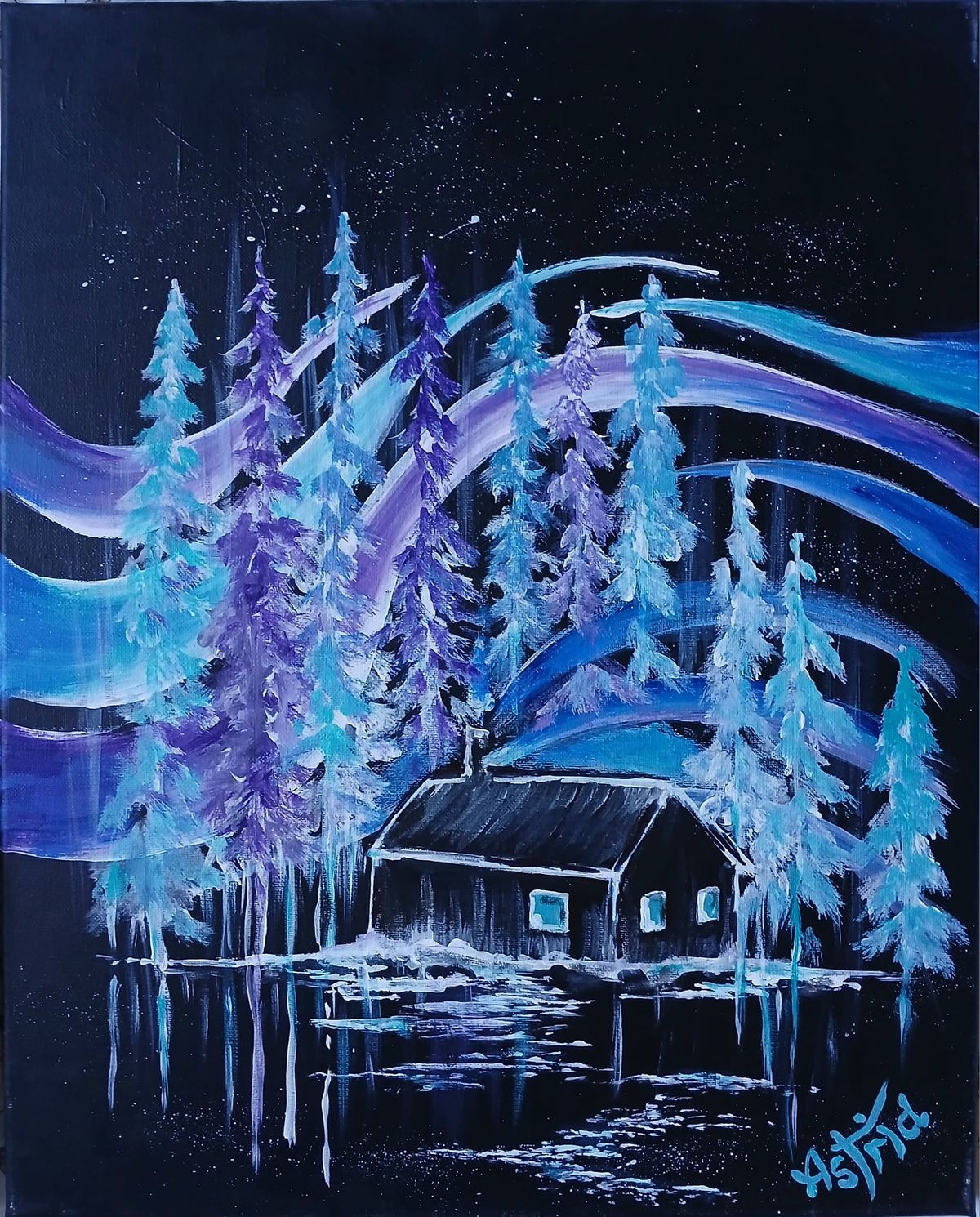 Paint Nite: Cabin Under the Aurora