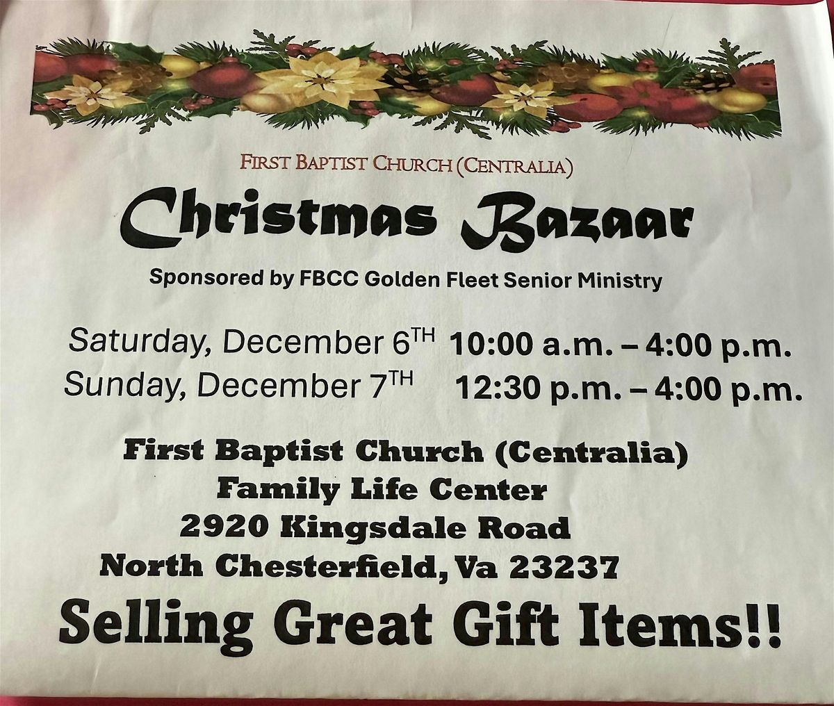Christmas Bazaar at First Baptist Church Centralia
