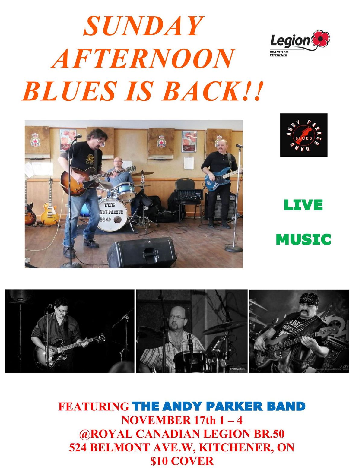 SUNDAY AFTERNOON BLUES @ LEGION BR.50 with ANDY PARKER BAND