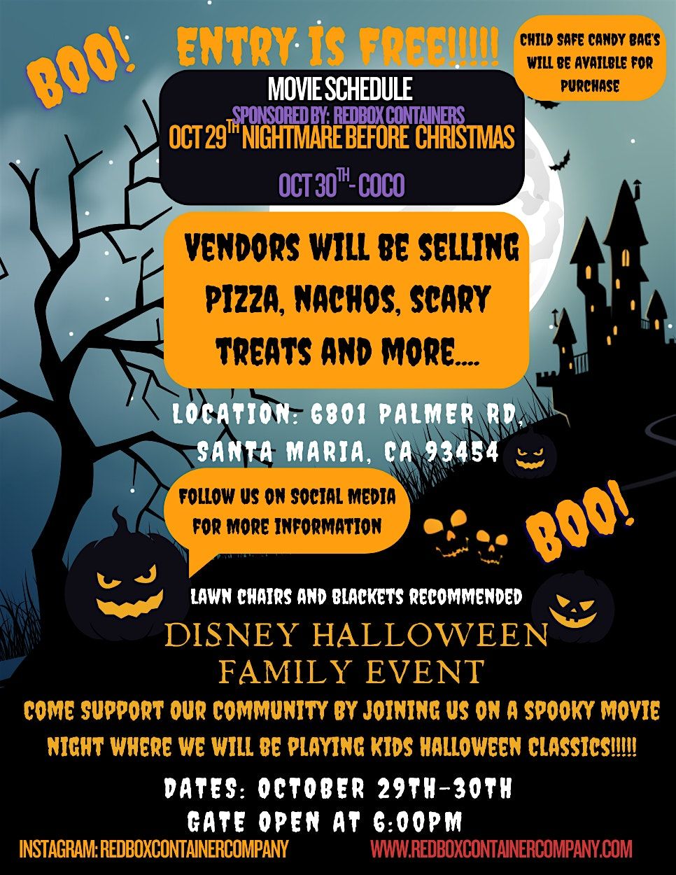 Kids Halloween Movie Community Free Event Oct. 29th- Oct. 30th