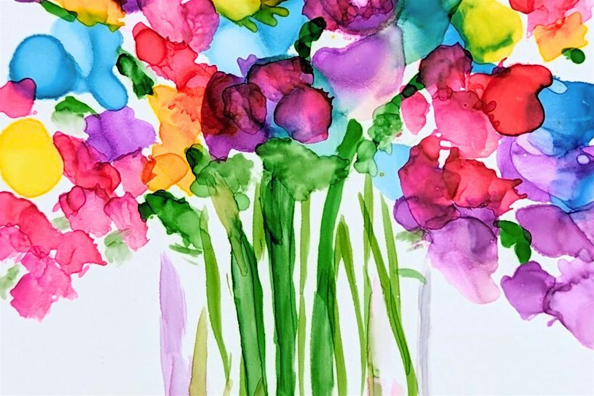 Alcohol Ink Floral Bouquets on Large Cardstock