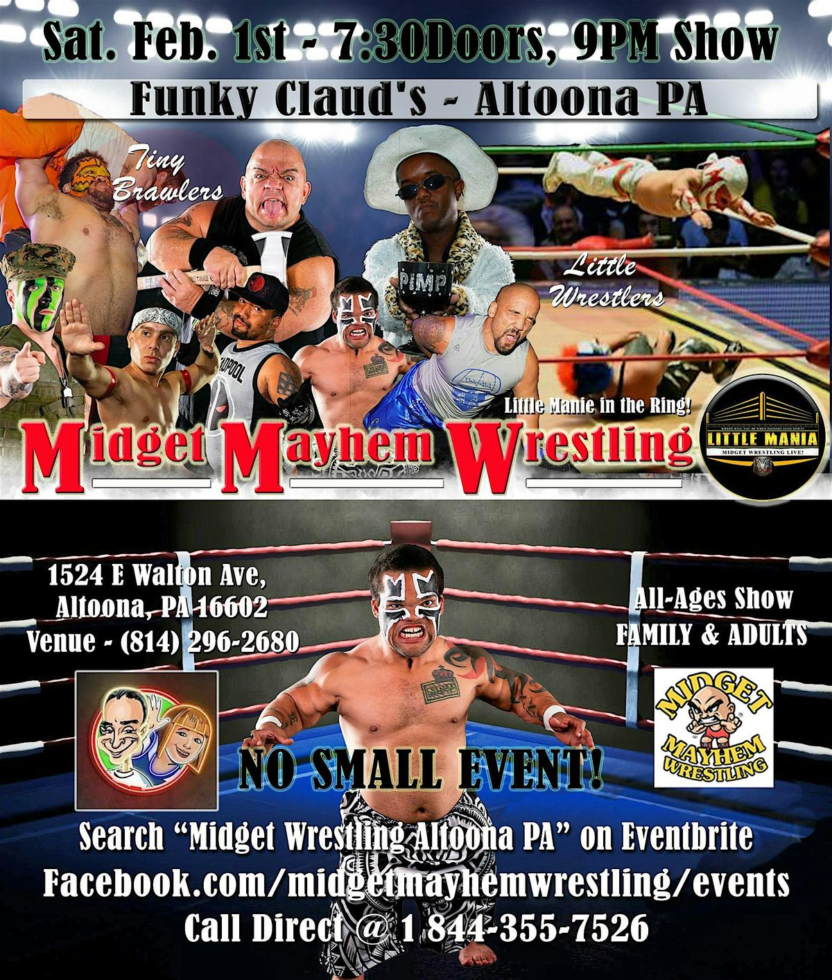 Midget Mayhem Wrestling Rips Through the Ring!  Altoona PA 21+