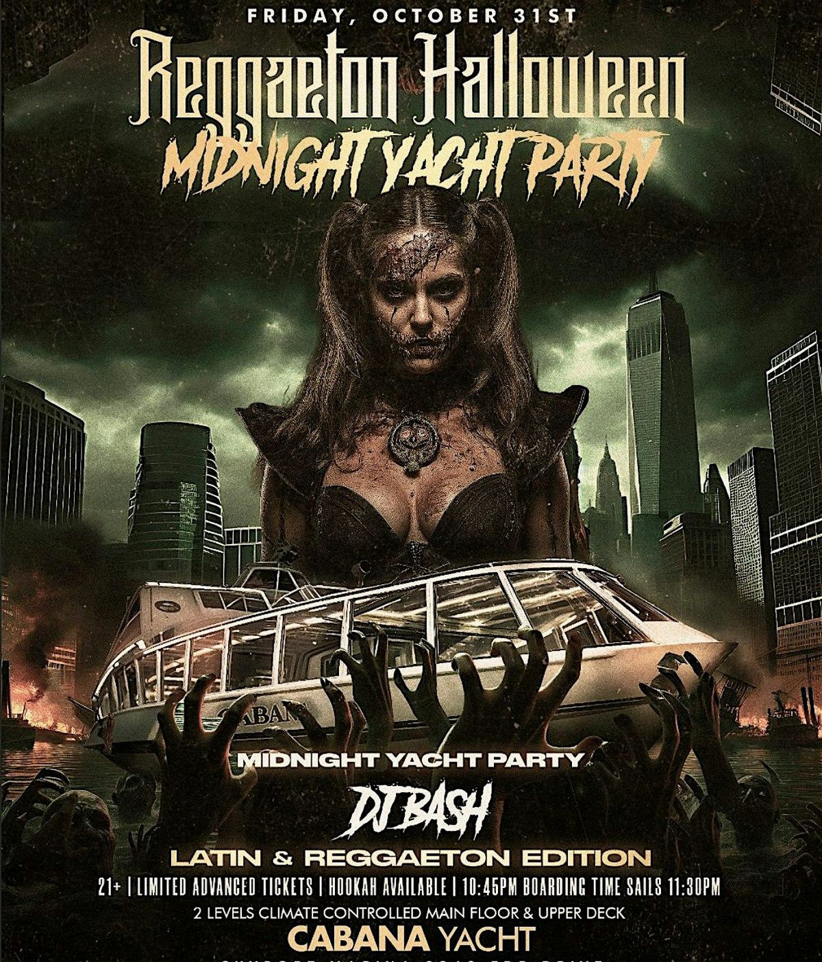 HALLOWEEN REGGAETON  BOAT  PARTY  NYC MIDNIGHT Cruise