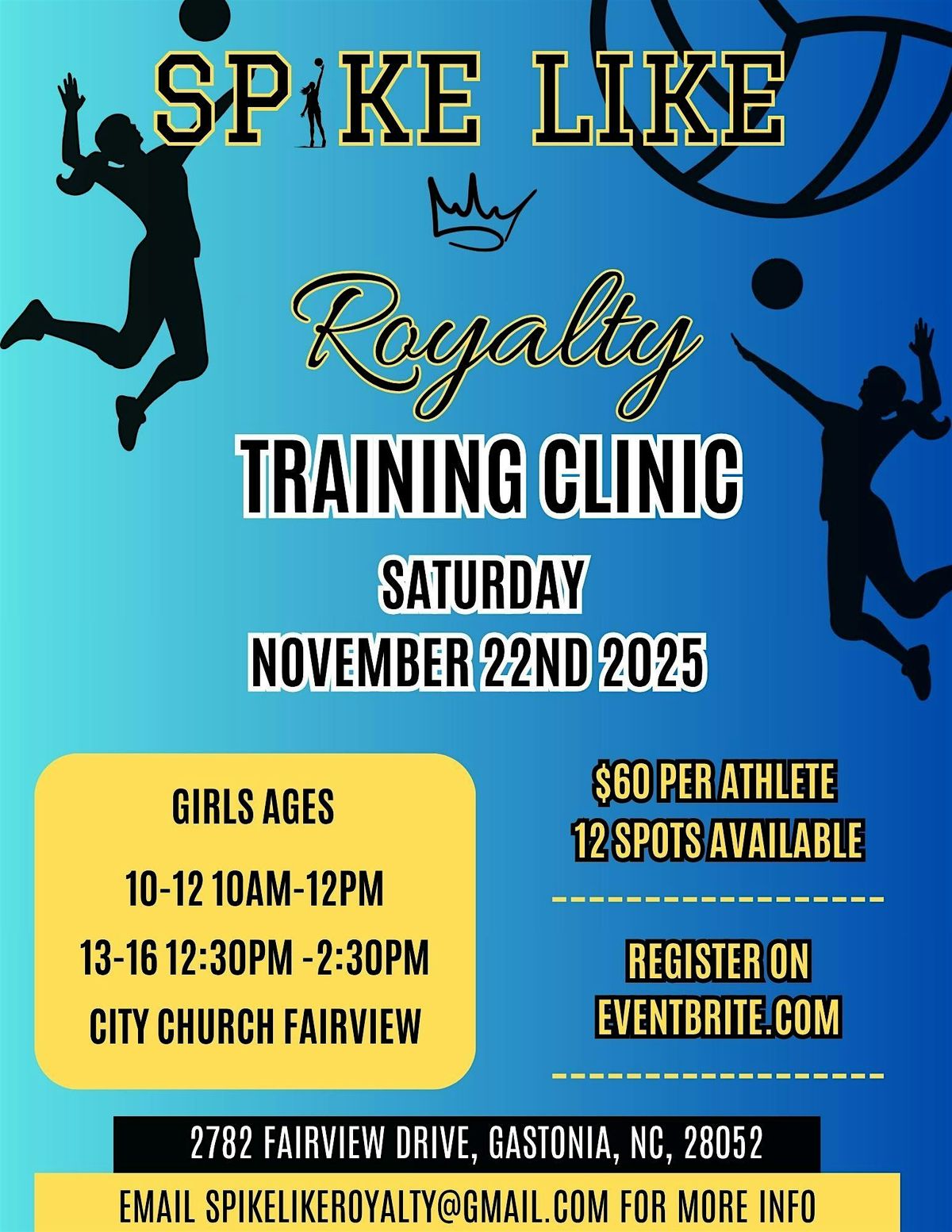 Spike Like Royalty Ages 10-12 Volleyball Clinic