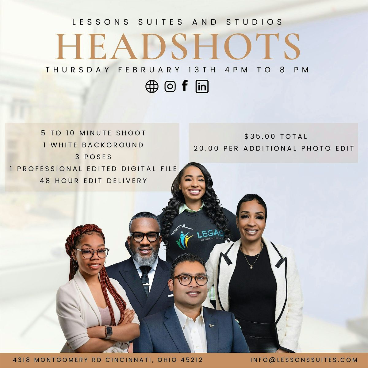 Professional Headshot Happy Hour presented by Lessons Suites & Studios