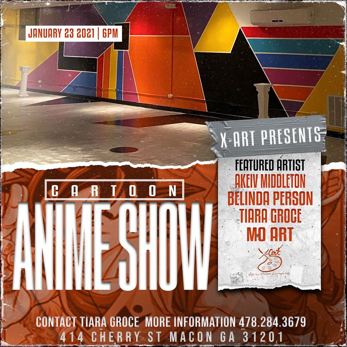 Cartoon Anime Art Show, X-Art Sip And Paint Lounge, Macon, 24 January 2021