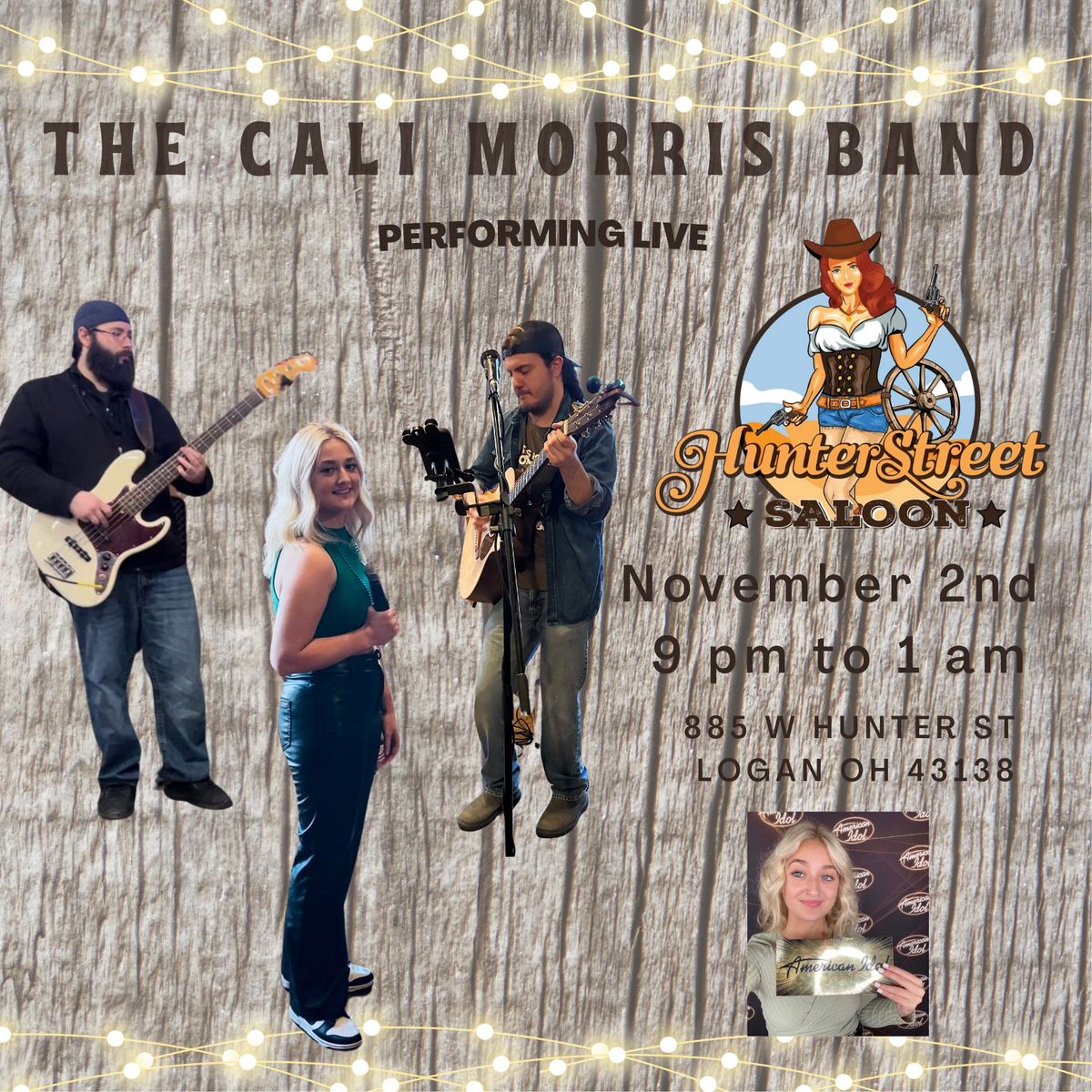 The Cali Morris Band @Hunter Street Saloon- Logan OH