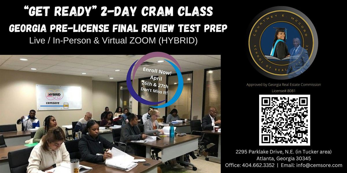 Real Estate "GET READY" 2 -DAY CRAM COURSE Pre-license (Saturday & Sunday)