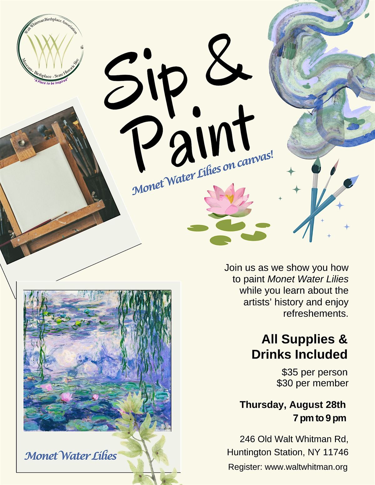 Sip & Paint Night: Monet Water Lilies Workshop on Long Island