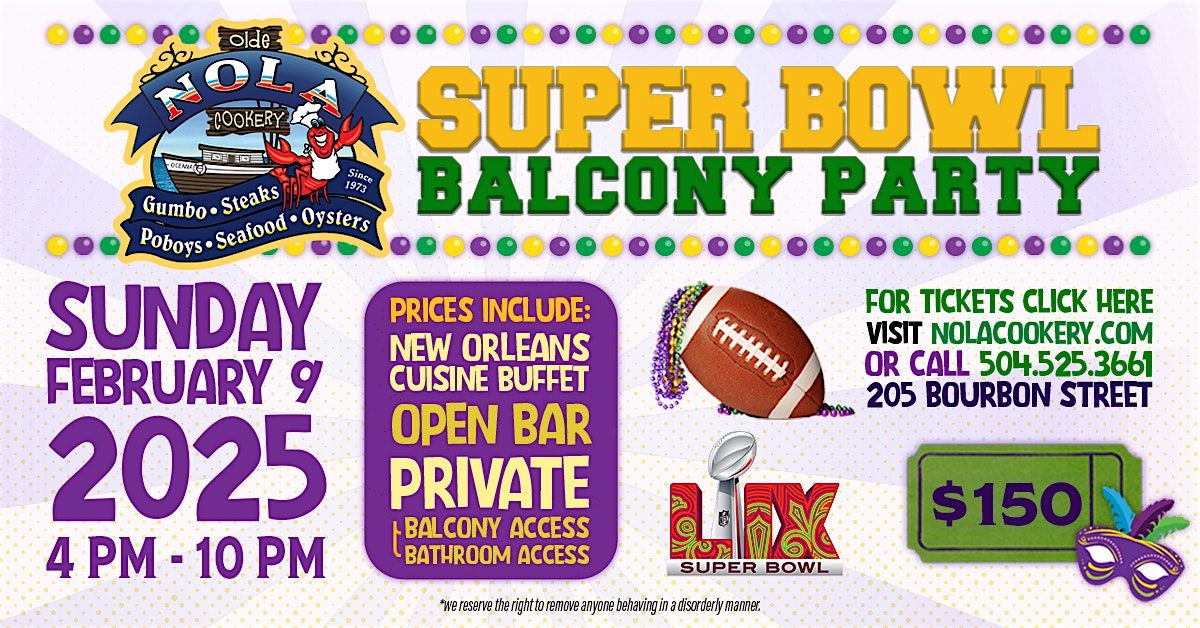 Super Bowl Watch Party @ NOLA Cookery