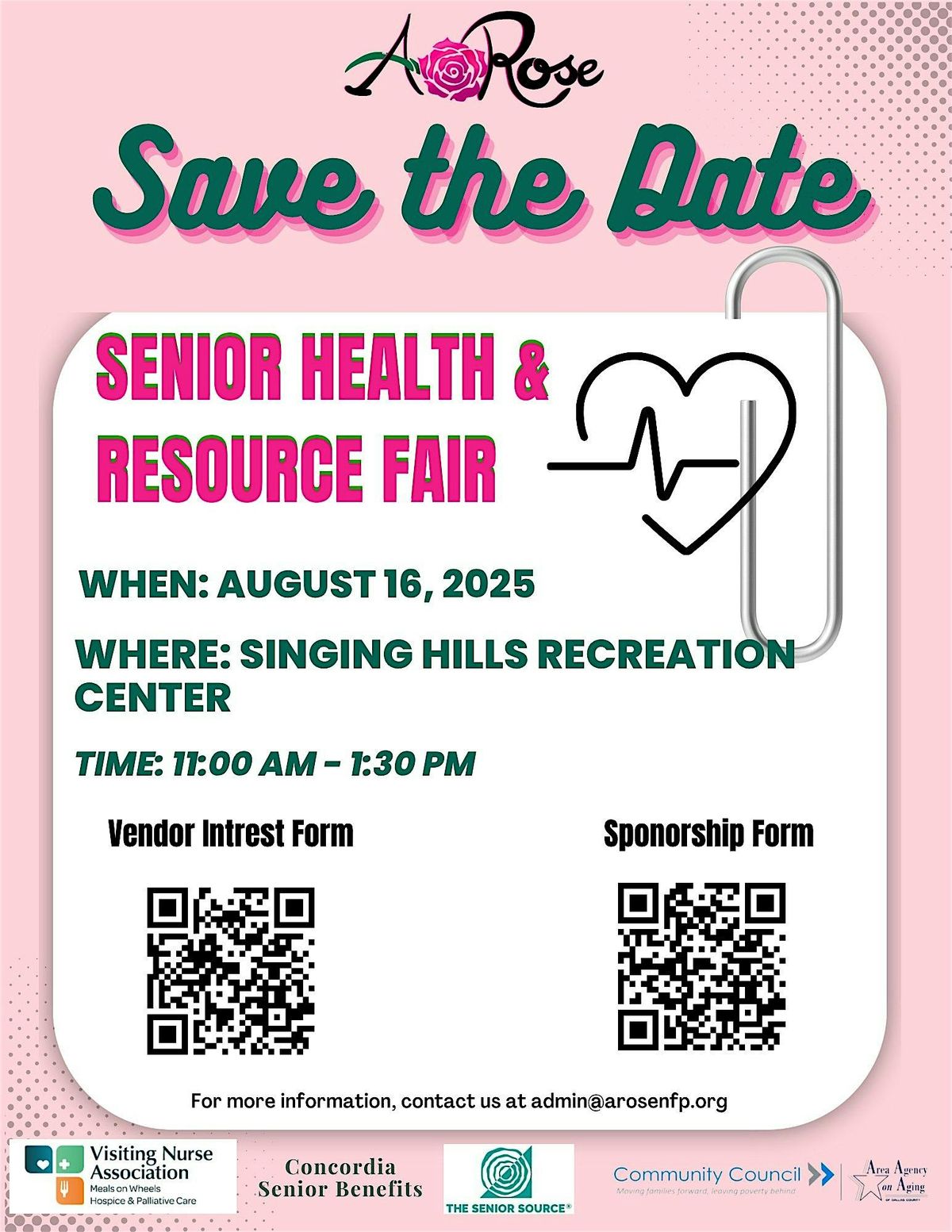A. Rose NFP Senior Health & Resource Fair Vendor and Sponsor Interest Form
