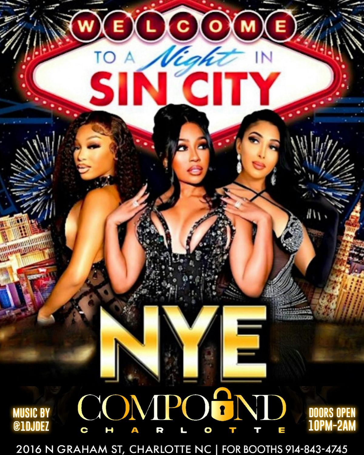 Welcome to a night in sin city in Queen City! NYE 2025 party! 3 buildings!