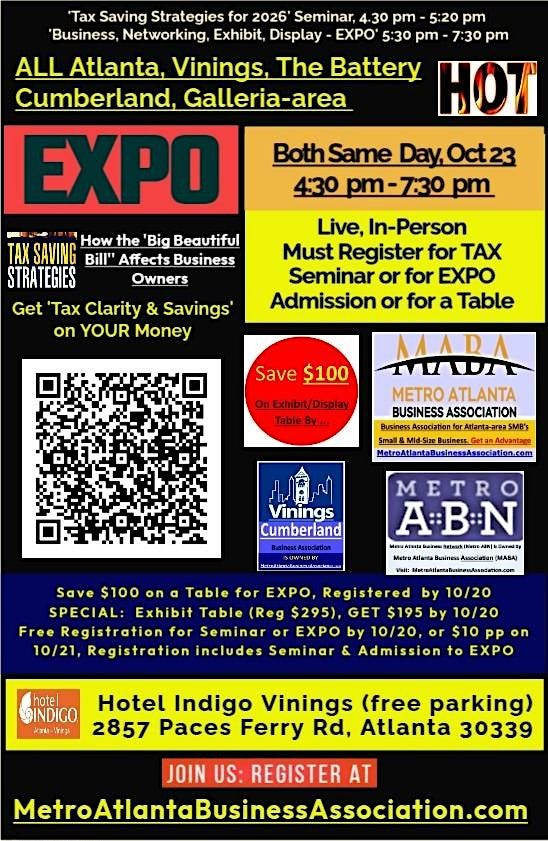 10\/23: 'Tax Savings for 2026' & 'Business and Networking EXPO' All Register