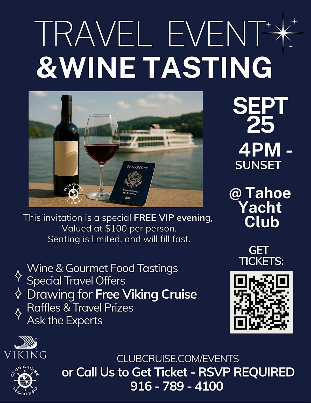 FREE Wine Tasting & Travel Evening at Tahoe Yacht Club
