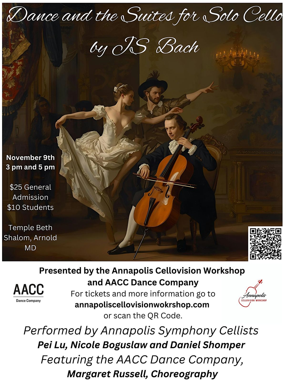Dance and the Suites for Solo Cello by JS Bach:  November 9th, 3pm and 5pm