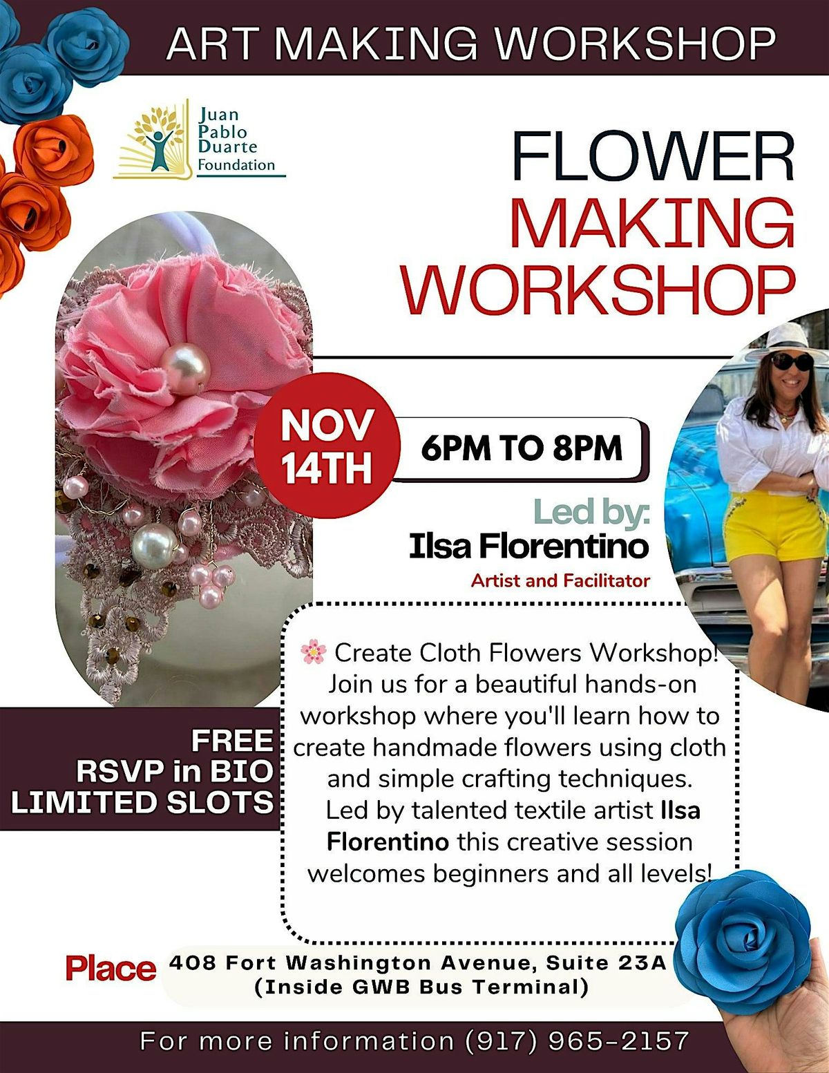 Create Cloth Flowers Workshop! Join us for a beautiful hands-on workshop!