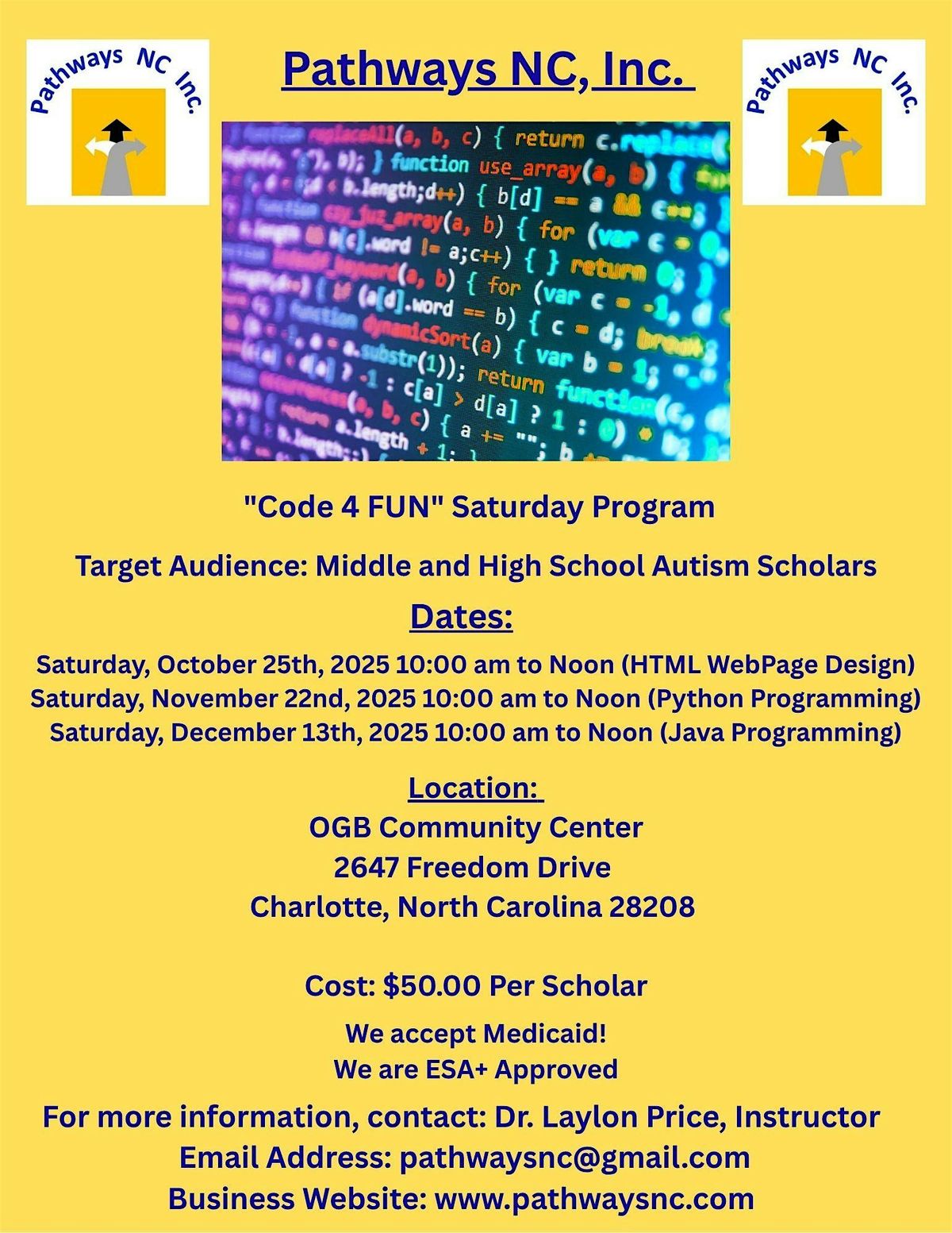 "Code 4 FUN" Saturday Program For Autism Scholars in Charlotte, NC