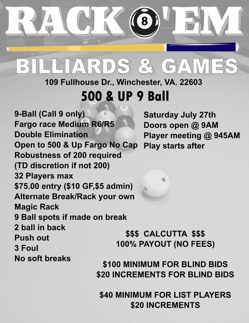 Rack 'Em Billiards 500 & Up Fargo 9Ball