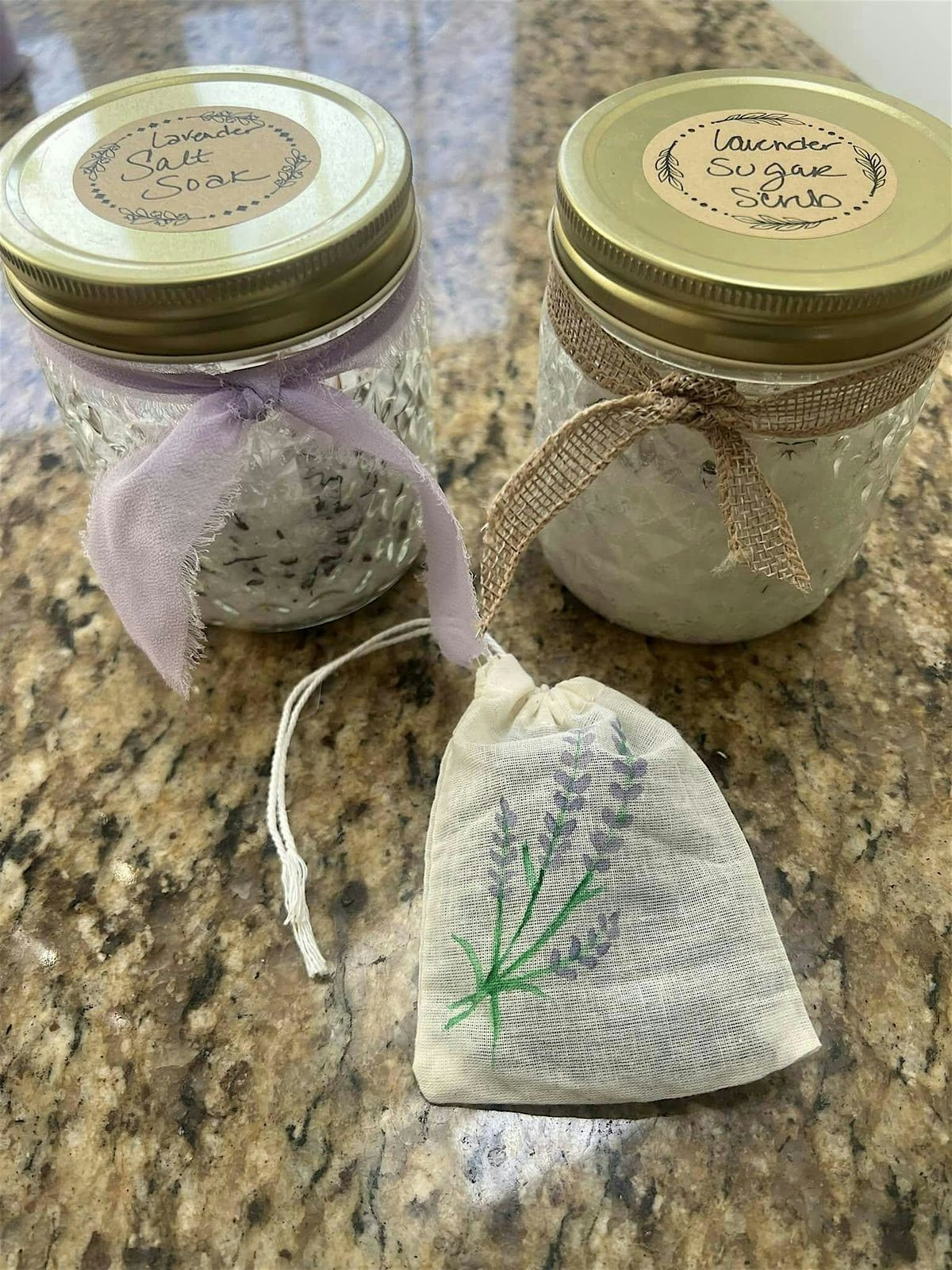 You pick Two!  Lavender Spa Sugar Scrub, Bath Salts, DIY Soaps & Candle