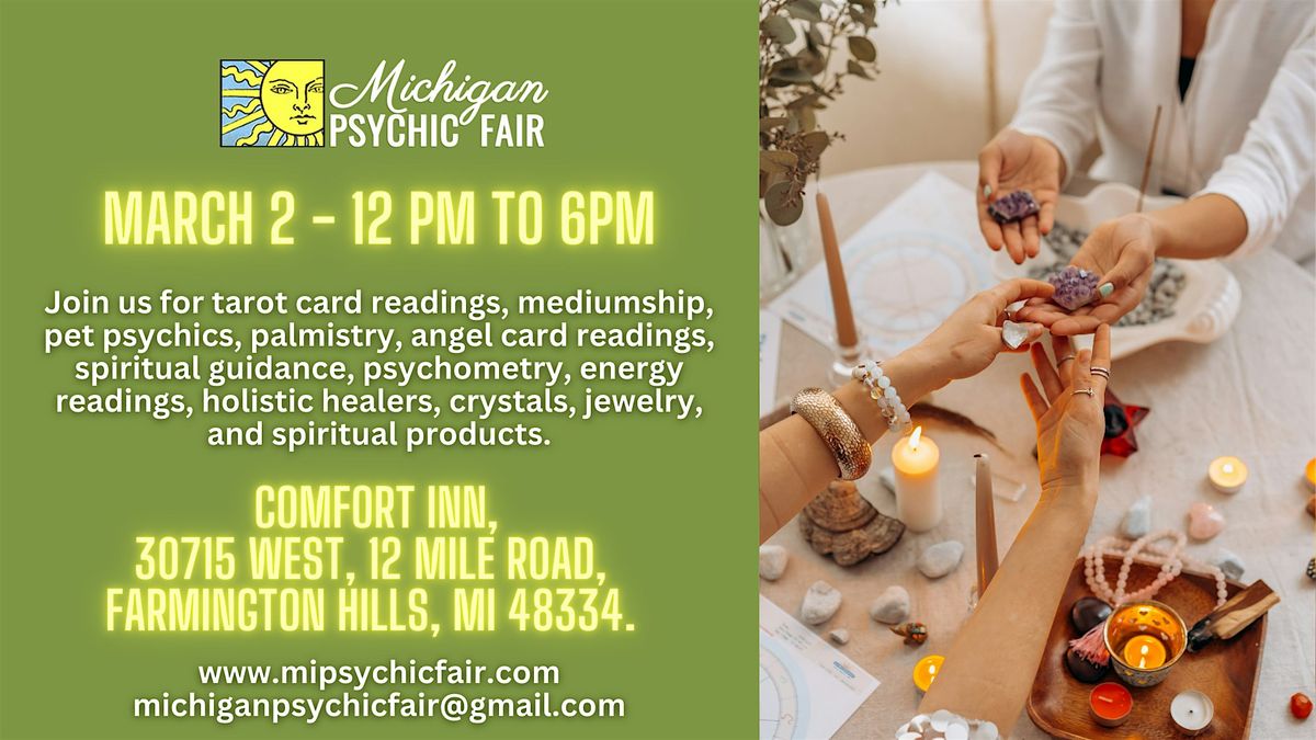 Michigan Psychic Fair March 2, 2025, Farmington Hills, MI