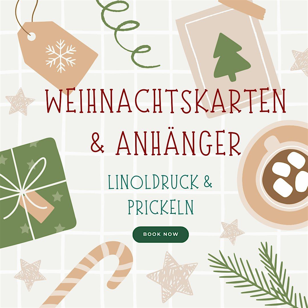 Weihnachtskarten und Anh\u00e4nger gestalten mit Prickeln & Linoldruck