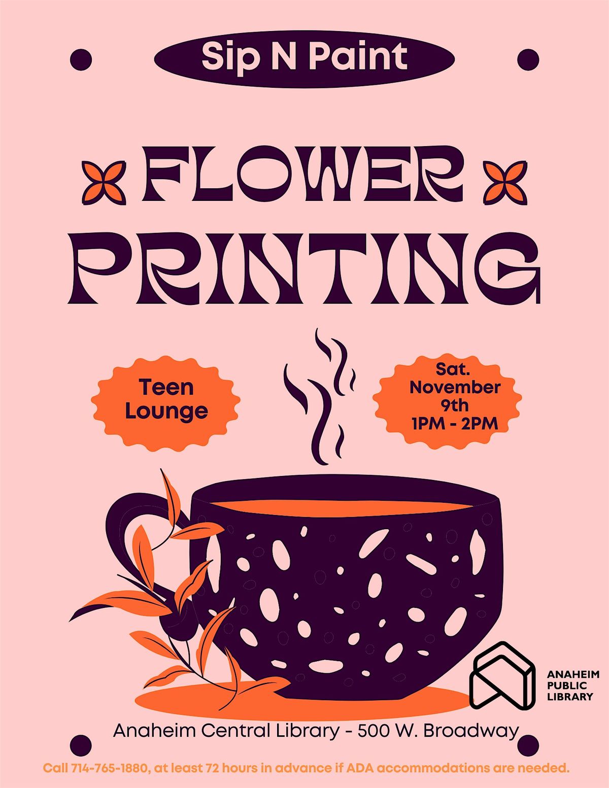 Sip 'n Paint Flower Printing for Teens at Central