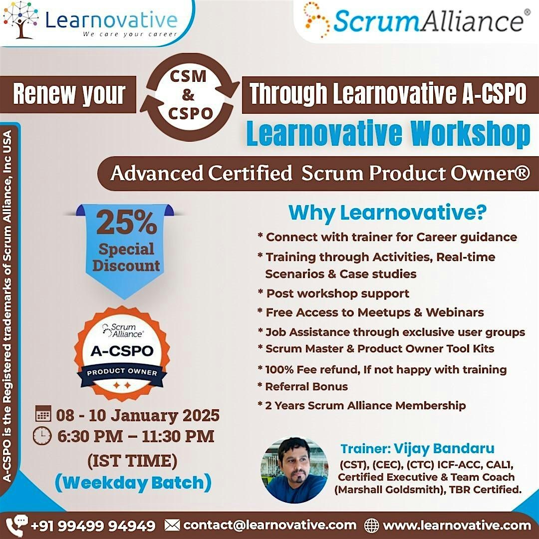 Advanced Certified Scrum Product Owner Certification | 08th - 10th Jan 2025