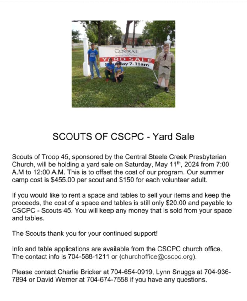 Troop 45 Annual Scout Yard Sale