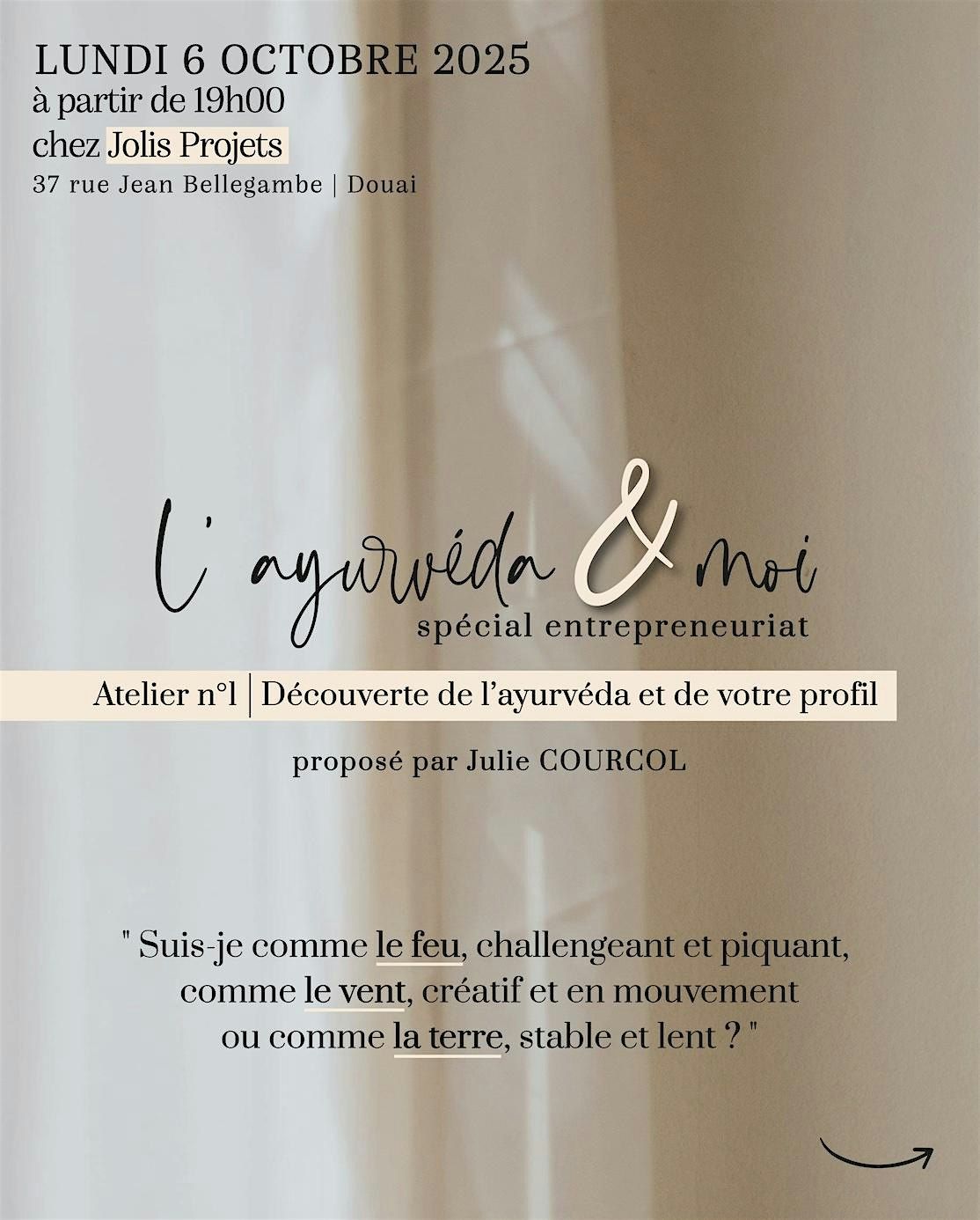 Atelier n\u00b01 : d\u00e9couverte de l' ayurv\u00e9da et de votre profil
