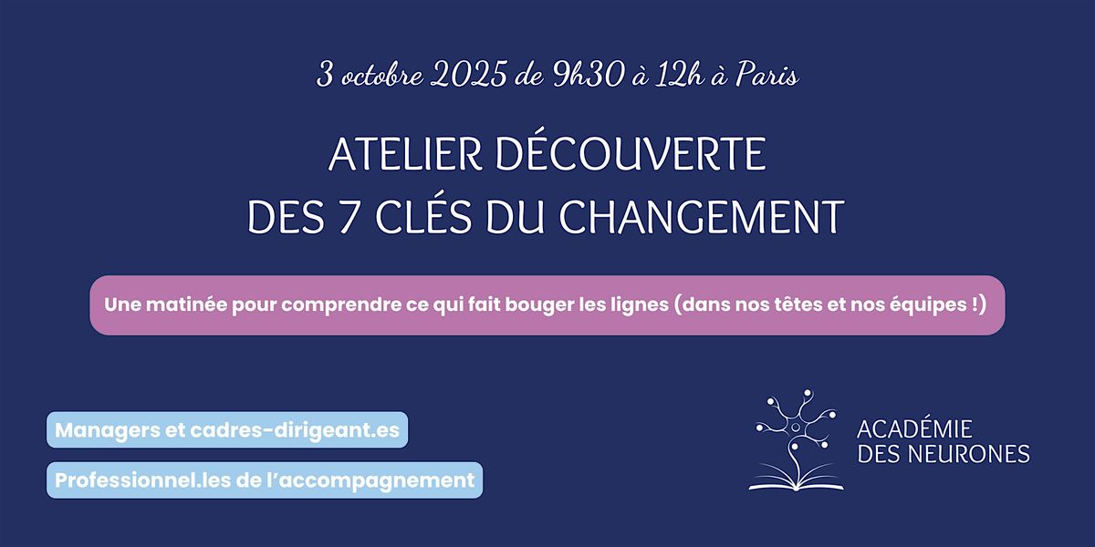 Atelier d\u00e9couverte: les 7 cl\u00e9s du changement par l'Acad\u00e9mie des Neurones