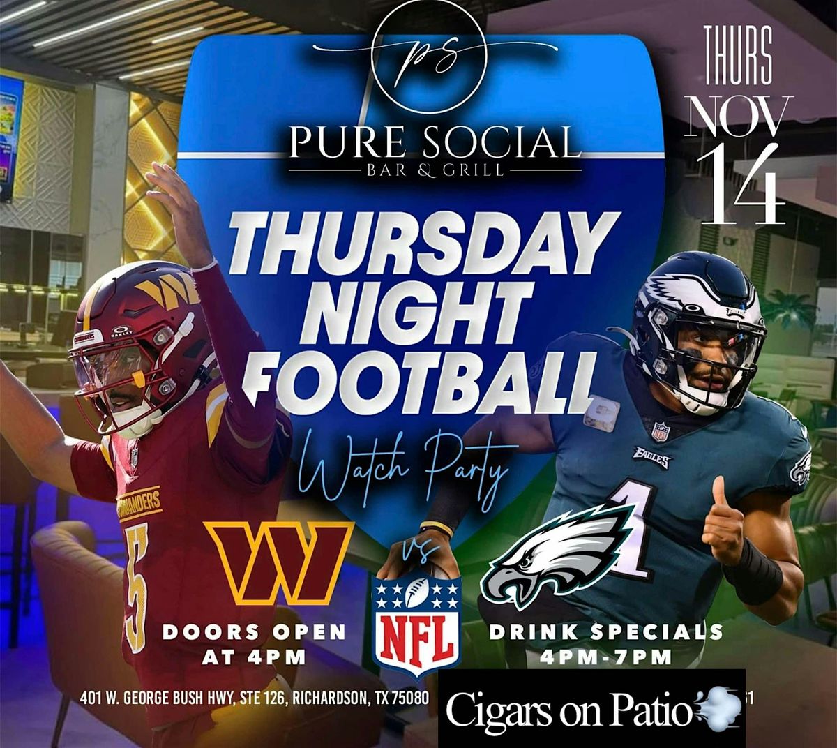 NFL FOOTBALL THURSDAYS @ PURE SOCIAL BAR AND GRILL