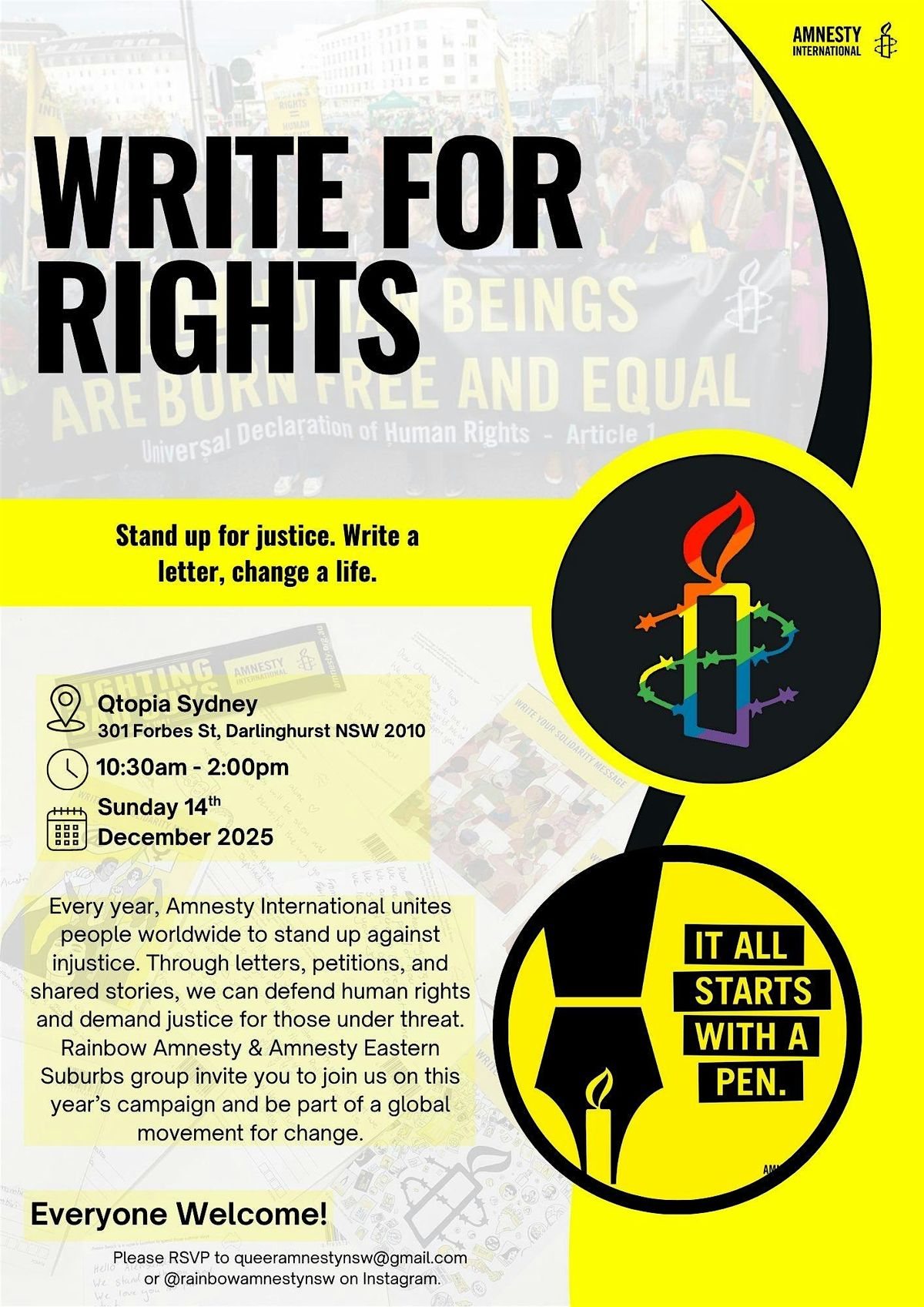 Write for Rights @ Qtopia with Rainbow Amnesty