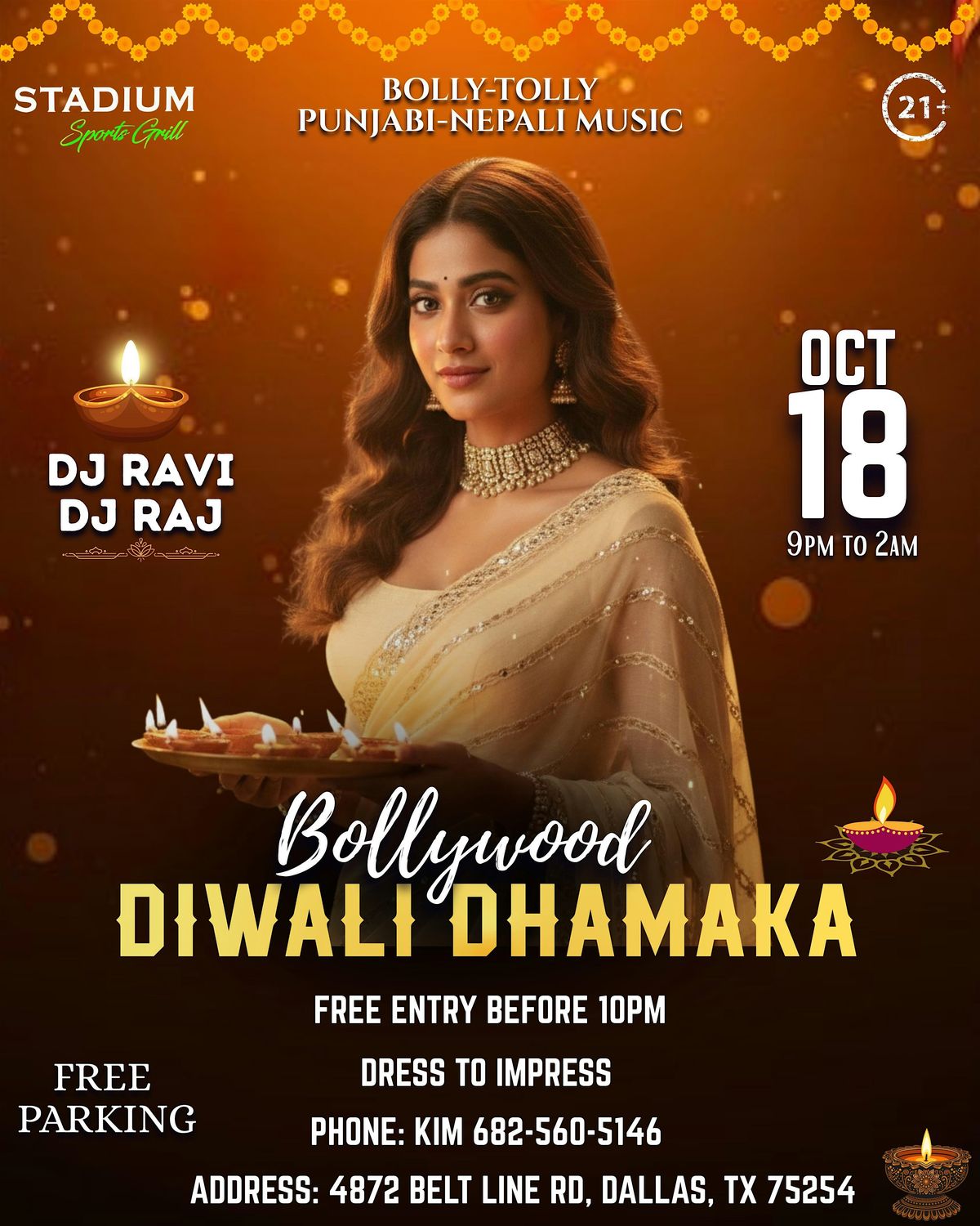 BOLLYWOOD DIWALI DHAMAKA-BOLLY TOLLY MUSIC-SAT NIGHT-OCT 18TH-STADIUM