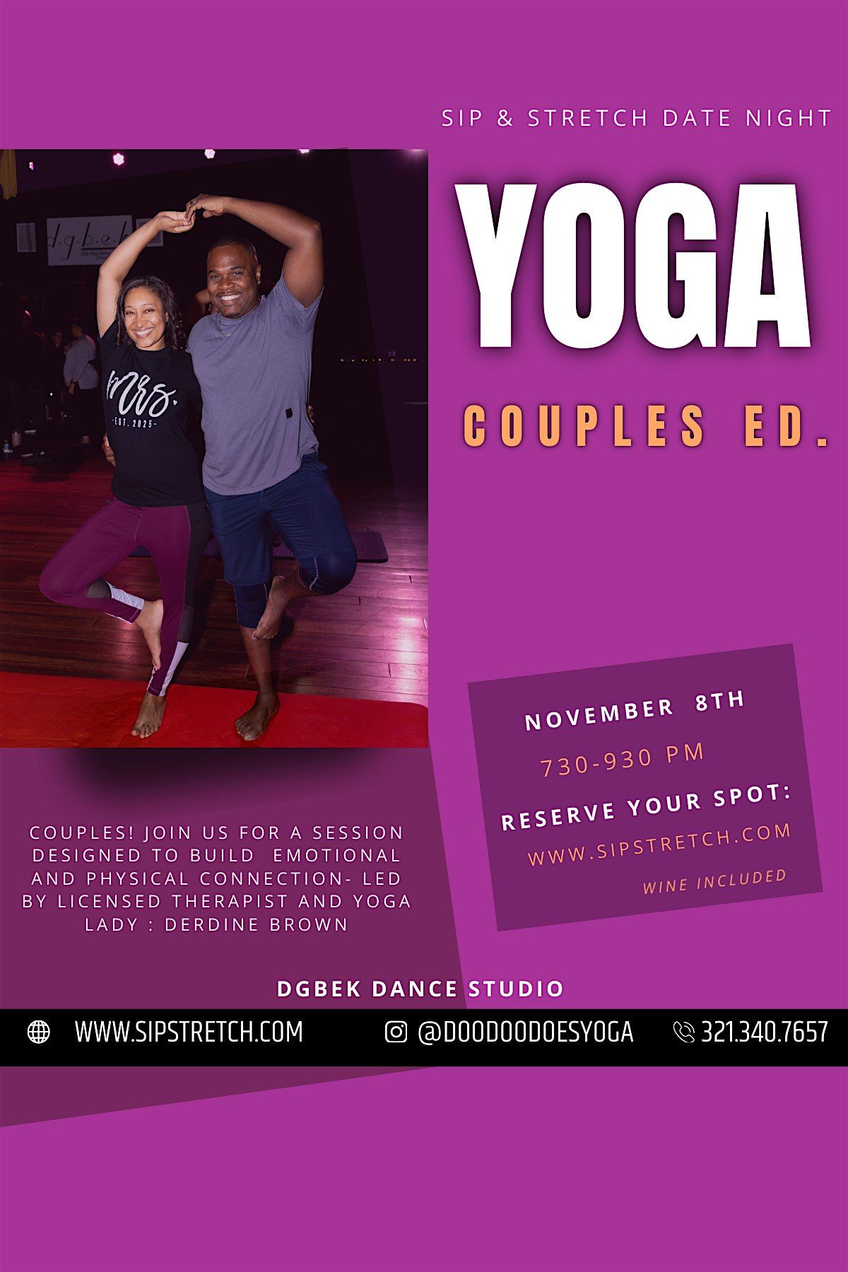 Nov 22 \u2013 730 PM | BROOKLYN| Sip & Stretch Couples Yoga Date Night