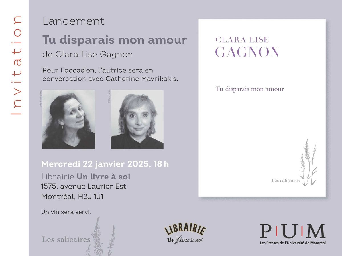 Lancement du livre Tu disparais mon amour