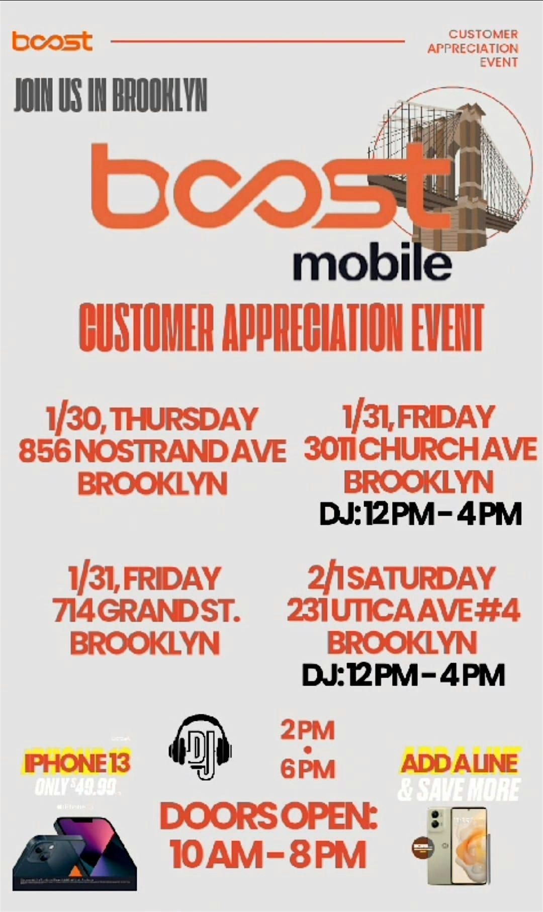 Boost mobile customer appreciation DJ event