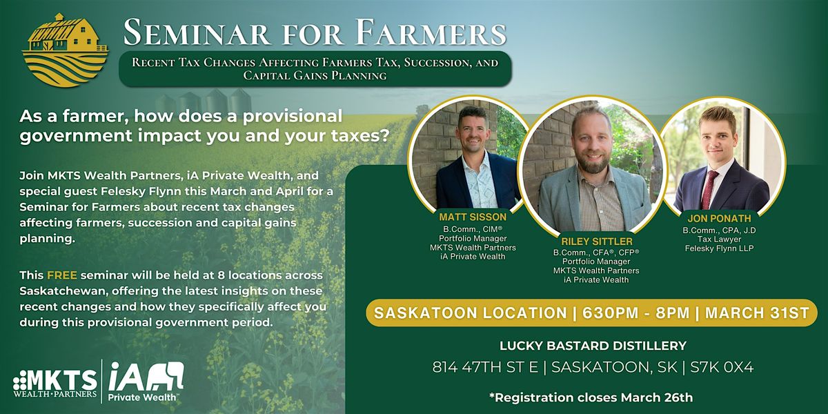 Seminar for Farmers: Recent Tax Changes Affecting Farmers | SASKATOON