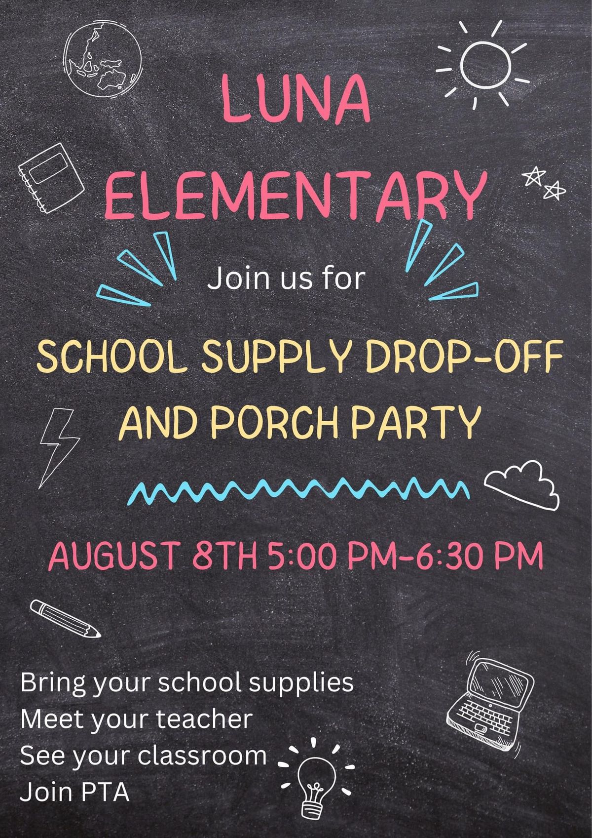 School Supply Drop Off & Porch Party