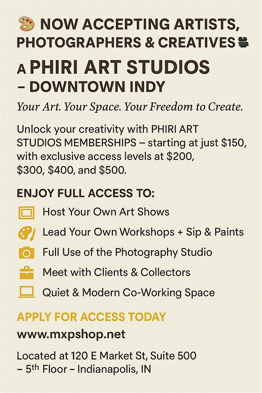 NOW ACCEPTING ARTISTS, PHOTOGRAPHERS & CREATIVES  @ PHIRI ART STUDIOS