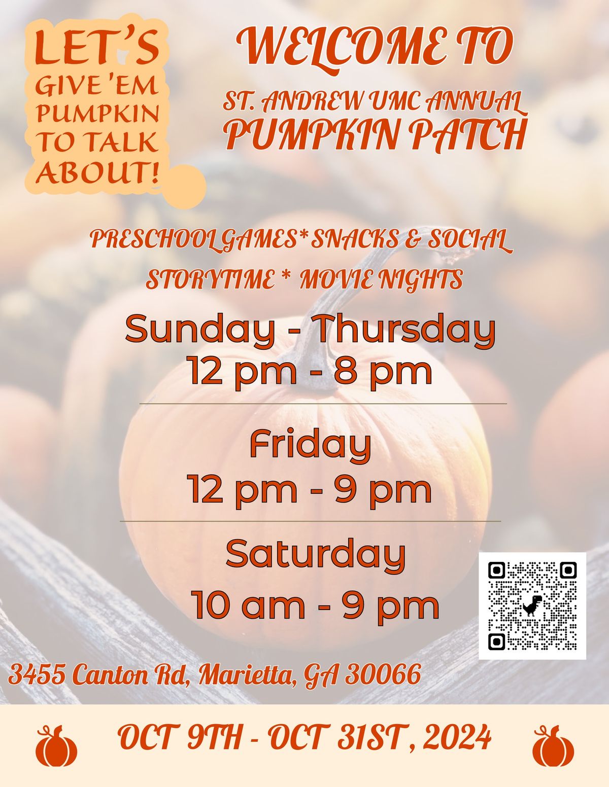 Pumpkin Patch OPENS Oct. 9th