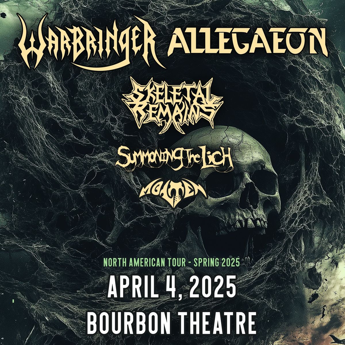 Warbringer + Allegeaon w\/ Skeletal Remains, Summoning The Lich and Molten at Bourbon Theatre