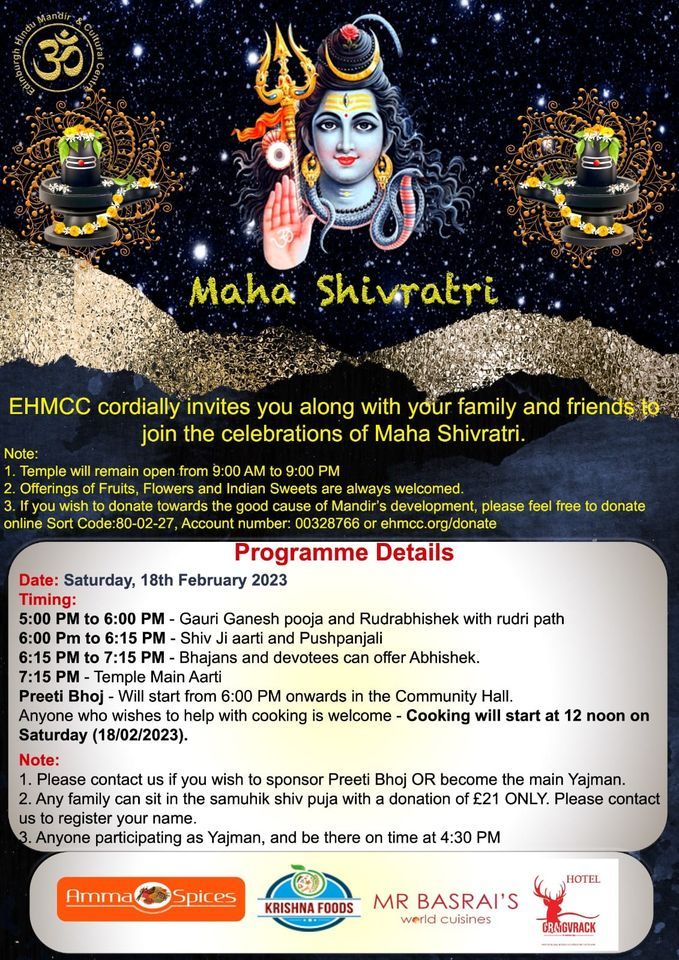 Modha Ratri Maha Shiv Ratri, Edinburgh Hindu Mandir And Cultural Centre, 18 ...