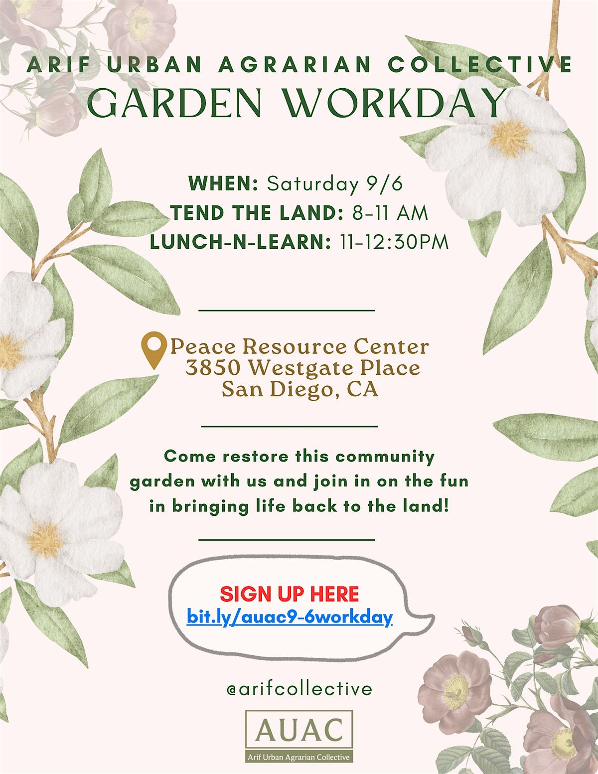 Arif Collective Community Garden Volunteer Workday & Lunch-n-Learn 9.6