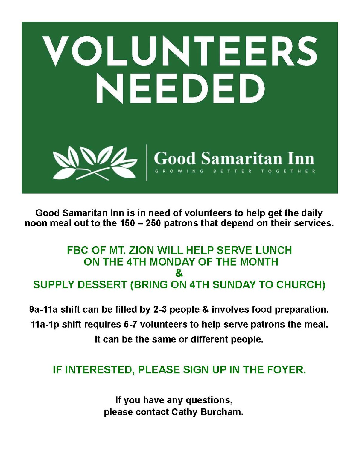 Help with Lunch at the Good Samaritan Inn 